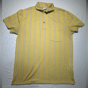 Urban Outfitters Yellow Striped Men's M Polo Shirt Front Pocket Grandpa